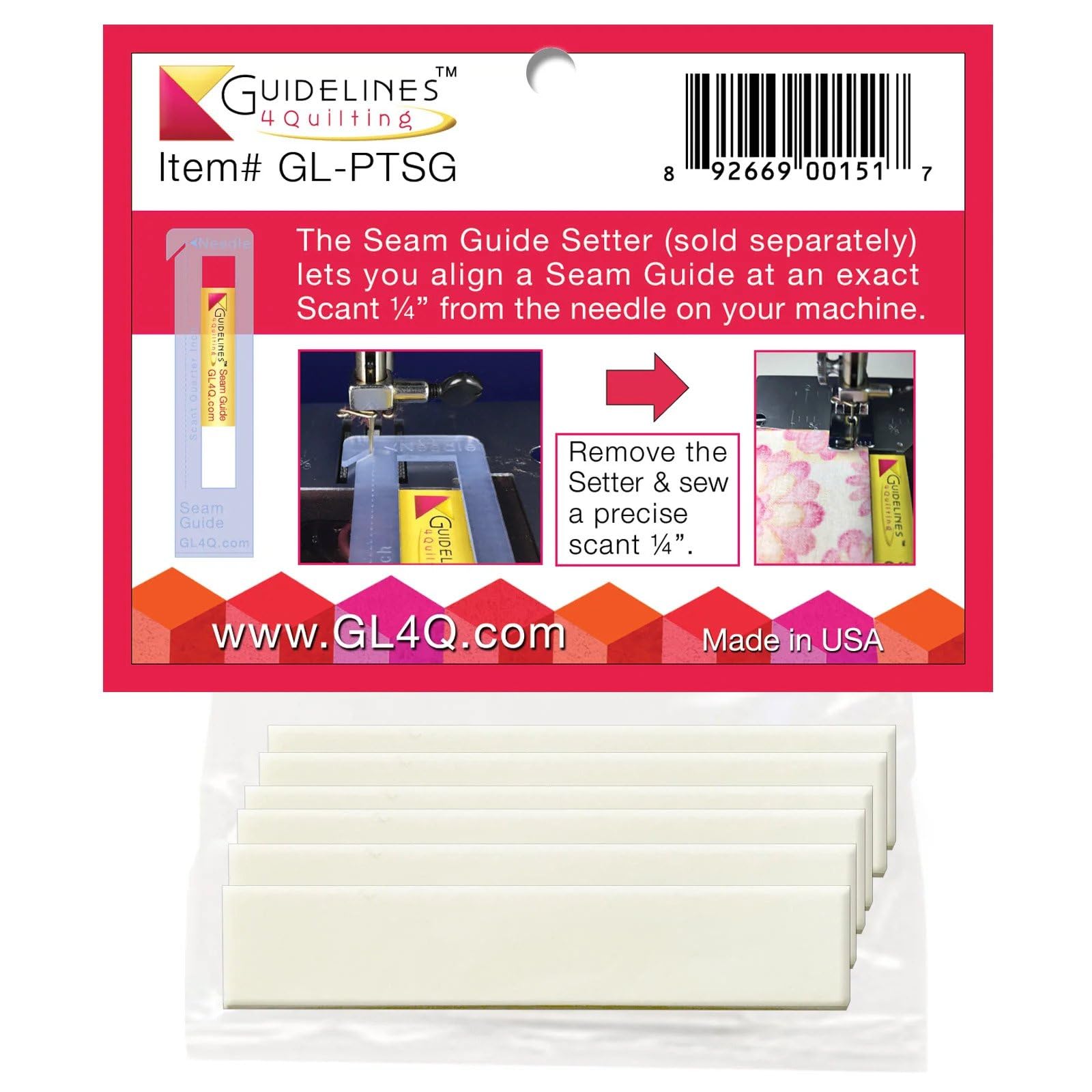 Guidelines4quilting 6-Pack Seam Guides - Peel-and-Stick, Removable Adhesive Leaves No Residue. Accurate Fabric Guide for Sewing. Perfect Height for Double-Layered Fabric. Fits All Sewing Machines