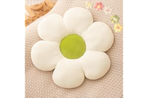 LEHU Flower Pillow, Flower Shaped Seating Cushion -Cute Daisy Pillow for Girls Tweens Room Decor Flowe Floor Pillow for Reading and Lounging Comfy (White + green-15'')