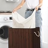 SONGMICS Bamboo Laundry Basket with Lid 2 Compartments 100L White LCB64WT view 4