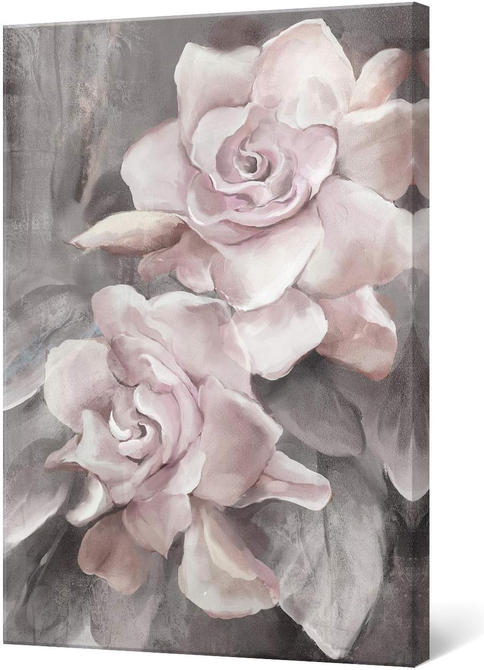SUMGAR Pink and Gray Canvas Prints Flowers Rose Wall Art Floral Pictures Modern Paintings
