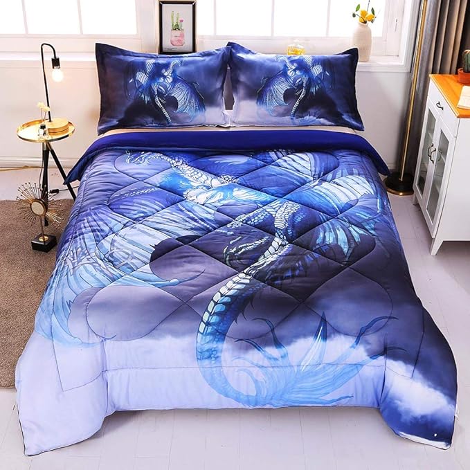ENCOFT Dragon 3D Comforter Bedding Sets 3 Pieces,Tencel Cotton Dragon