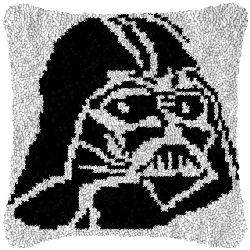 ROCKY&CHAO Latch Hook Cushion Kits, Latch Hook Pillow Case Kits Embroidery Kits Carpet Set17X17Inch, DIY Needlework Pillow Cover Sofa Cushion Rug Making Kits, DIY Craft Kits (43x43 cm) - Black Fear
