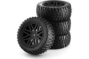 Chanmoo 1/10 RC Off Road Tires and Wheels 12mm Hex Rubber Short Course Truck Tyres with Foam Insert for 1:10 Scale Buggy Car ARRMA Traxxas Wltoys 144001 Losi HSP 94107 94170 94155 94177 4PCS (Black)