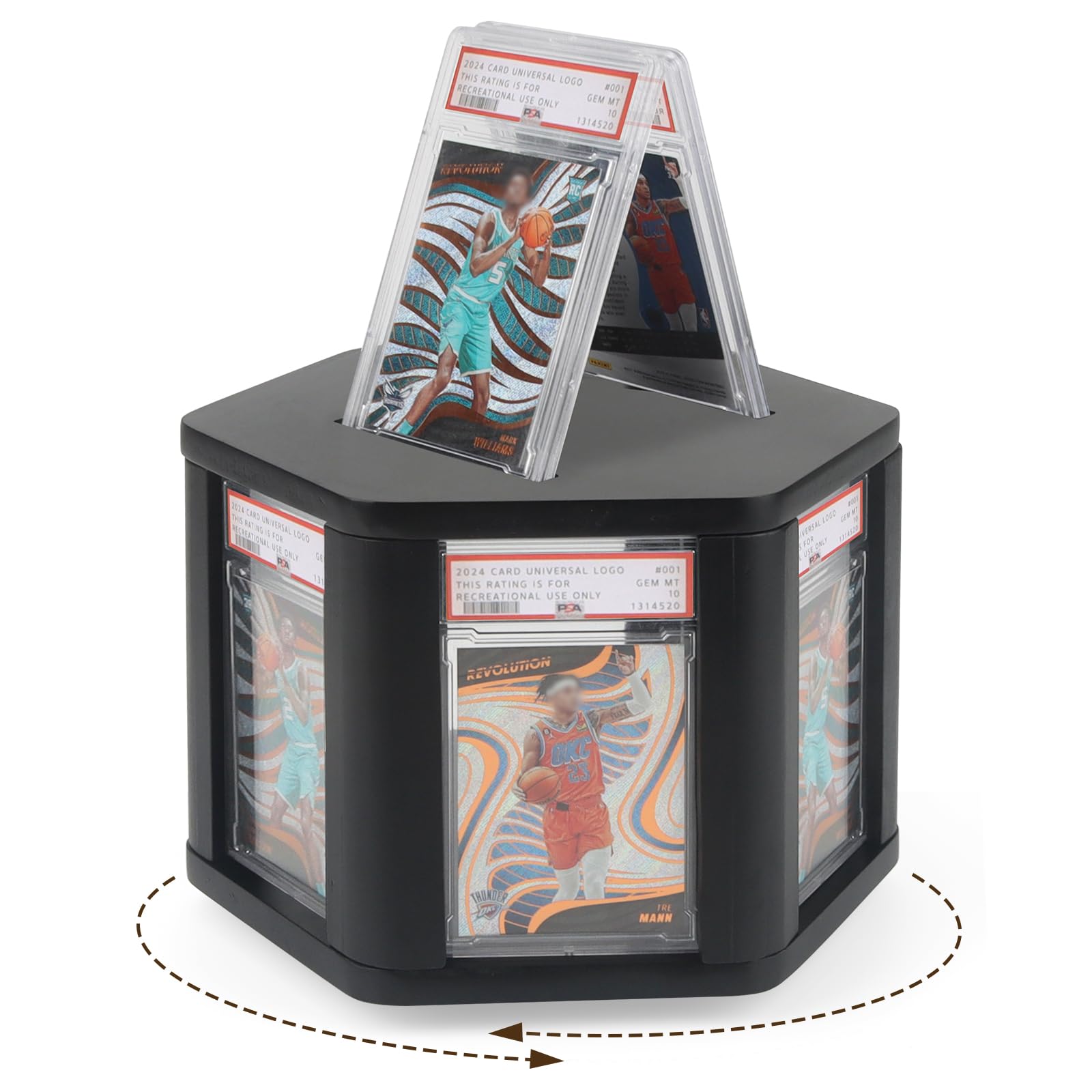 Photo 1 of **MISSING PARTS***GIASSVIO 360° 6-Sides Rotation Graded Trading Game Baseball Football Sports Card Display Case Storage, Fits Cards up to 5.11 × 3.26 inch, Designed for Show Display, Desktop Card Organizer - Black