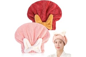 LUGEMA Super Absorbent Hair Towel Wrap for Wet Hair, Microfiber Hair Drying Caps Soft Absorbent Quick Drying Cap for Curly Thick Hair, Fast Drying Hair Turban Wrap Cap for Girls and Women (Pink+red.)