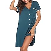 Ekouaer Nightgowns for Women Button Down Pajamas Tops Short Sleeve Sleepwear V-Neck Sleepwear S-3XL