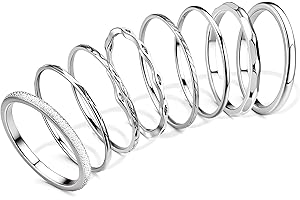 YADOCA 8Pcs 1MM 2MM Stainless Steel Rings for Women Men Minimalist Fashion Dainty Plain Thin Knuckle Stacking Midi Thumb Rings Stackable Statement Band Rings Set Silver Gold Tone Size 4-12