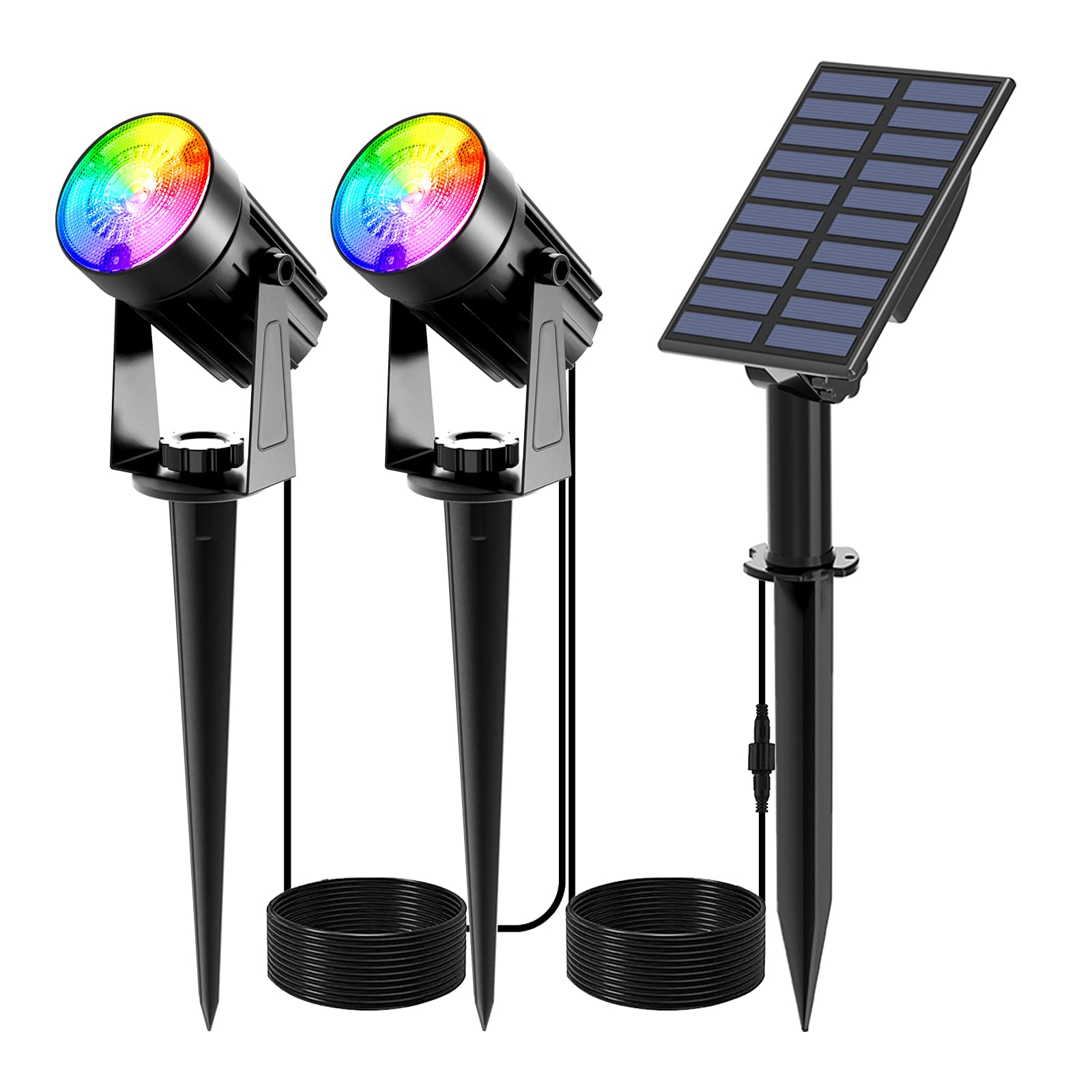 T-SUNUS Color Changing Solar Spot Lights Outdoor, RGB LED Landscape IP65 Waterproof Solar Garden Pathway Lights Trees