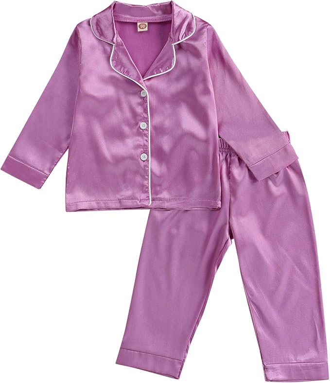 Kids Satin Pajamas Set Long Sleeve Satin Silk PJS Set Button-Down ...