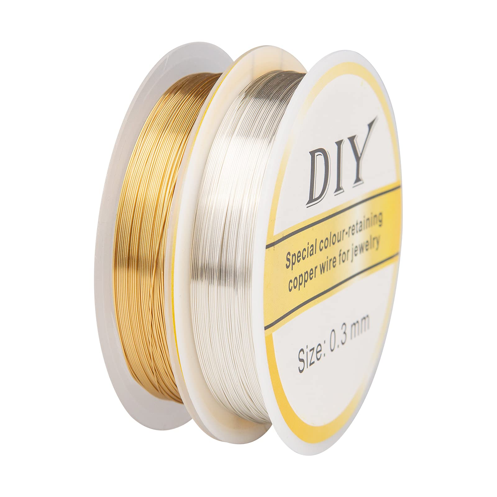 TAIYOU Copper 2 Rolls 40M Jewelry Beading Wire Tarnish Resistant Craft Wire for DIY Crafts, Silver 18K, Gold 18K, 0.3 mm, A-MLTJ-218