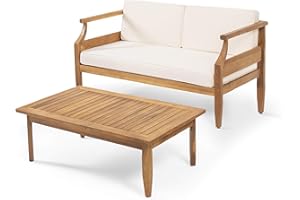 Christopher Knight Home Gallia Outdoor Loveseat Set, Teak Finish, Cream