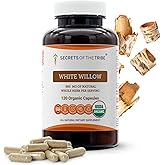 Secrets of the Tribe White Willow Capsules 800 mg USDA Organic White Willow (Salix Alba) Dried Bark (120 Capsules)