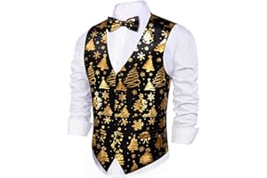 BARRY.WANG Barry. Wang Mens Christmas Vest with Snow/Snowman/Christmas Tree Red/Green Holiday Waistcoat Bowtie Set Party Halloween