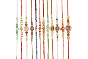 HATHKAAM 12 Pcs Designer Rakhi for Brother Traditional Handmade Rakhi Set for Bhai | Bracelet With Multicolor Bead Universal Fit Strong Thread Rakhee Gift for Rakhsha Bandhan