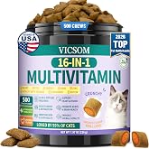 VICSOM Taurine for Cats Vitamins Treats, 16 in 1 Cat Multivitamin 500 Ct | Crunchy &amp; Krill Chews Support Immune, Joint, Digestion, Skin &amp; Coat, Cat Vitamins Taurine Supplements for Daily Healthy
