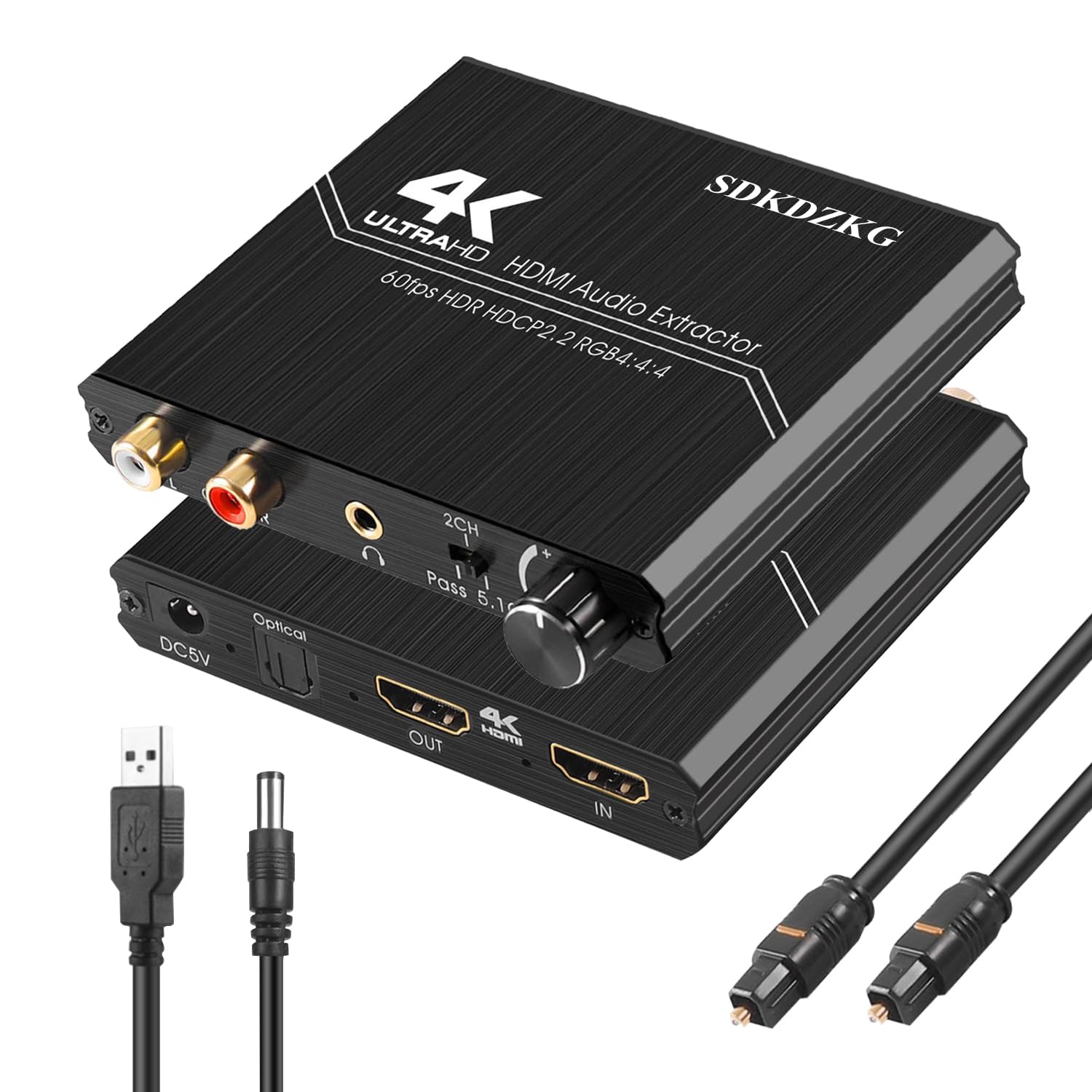 SDKDZKG HDMI 2.0 Audio Extractor, Audio Splitter 4K HDMI to Optical Spdif Toslink + 3.5mm Stereo + RCA L/R Out Converter with Volume Control Support 4K@60Hz HDCP 2.2 HDR 3D YUV 4:4:4