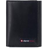 Alpine Swiss Men's Leon RFID Trifold Pocket Wallet – Genuine Leather Wallet for Men, Slim Design with ID Window & Multiple Card Slots, Classic RFID Safe Pocket Wallet in gift box