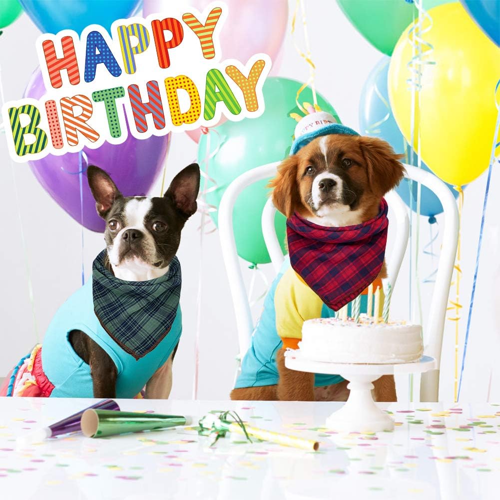 Dog Bandanas - 6PCS Birthday Christmas Gift Washable Black Blue Red Dog Bandana Square Plaid Printing Dog Bib Double Reversible Kerchief Scarf Adjustable Accessories for Small to Large Dog Puppy Cat : Kitchen & Dining