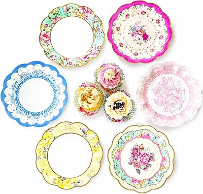 Talking Tables 24 Floral Paper Plates 17.5 cm with Scalloped Edge