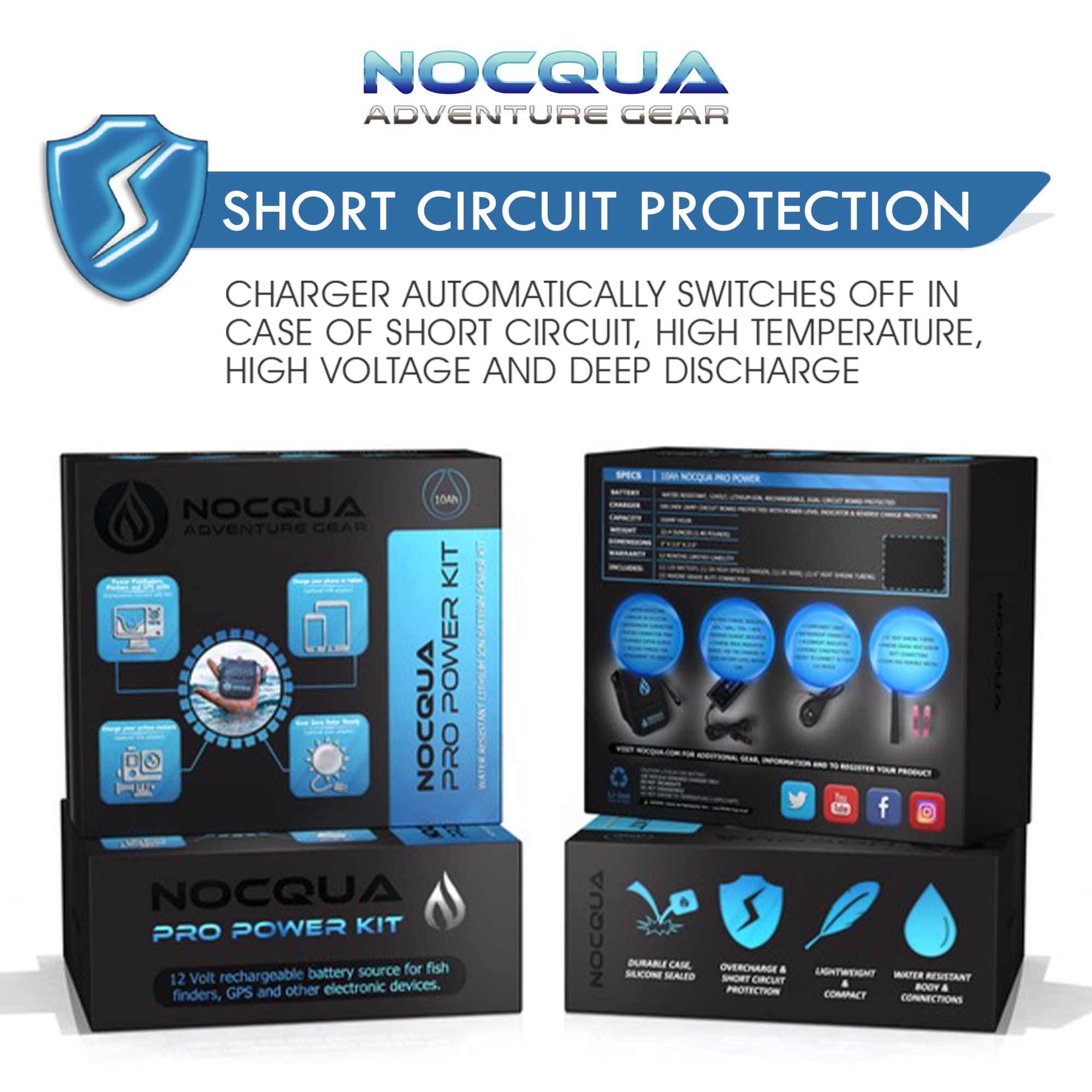 NOCQUA Pro Power Water-Resistant Battery & Charger Kit - Compatible with GPS, Depth & Fish Finders, & Most 12 Volt Electronics