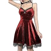 TSMNZMU Womens Gothic Lolita Dress Velvet Moon Camisole Dresses Sleeveless Punk Grunge Emo Dress Goth Alt Witchy Fairy Dress