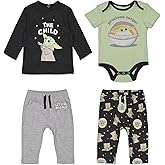 STAR WARS The Child Baby Mix N' Match Short Sleeve Bodysuit Graphic T-Shirt and Pants 4 Piece Layette Set Newborn to Infant