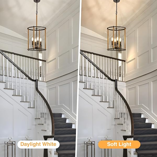 LUVKCZC 4 LIGHT CHANDELIER,FARMHOUSE CEILING LIGHT BLACK LANTERN LIGHT FIXTURES WITH ROPES CAGE ADJUSTABLE HEIGHT RUSTIC HANGING LIGHT E12 BASE FOR KITCHEN ISLAND, DINING ROOM, LIVING ROOM,ENTRYWAY