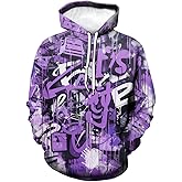Srcnhim Men's Novelty Hip-hop Graffiti Cool Graphic Hoodies Hooded Colorful Totem Sweatshirts Pullover, Small, Purple