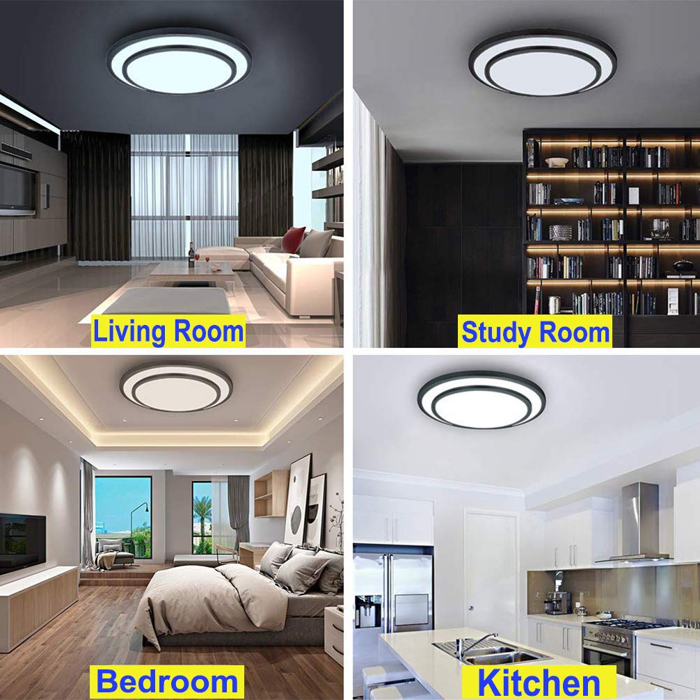 W-LITE 48W Round LED Ceiling Light Fixture Flush Surface Mount, Dimmable Remote Control Lighting, 3 Light Color Changeable for Dining Room, Living Room, Company, Hotel