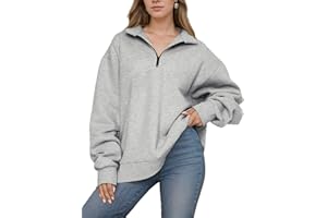 Cnlinkco Womens Oversized Sweatshirts Half Zip Pullover 2024 Fall Trendy Fashion Outfits Drop Shoulder Tunic Pullover Tops