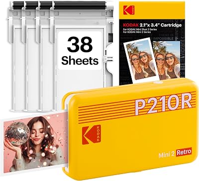 Kodak Mini 2 Retro 4PASS Portable Photo Printer Yellow 38 Sheets 2.1x3.4 in
