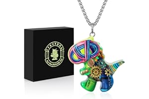 FYNVRONA Original Handcrafted Dinosaur Pendant Necklace, Steampunk Resin Design with Mini Gears, Stainless Steel Chain, Unisex Gift in Box