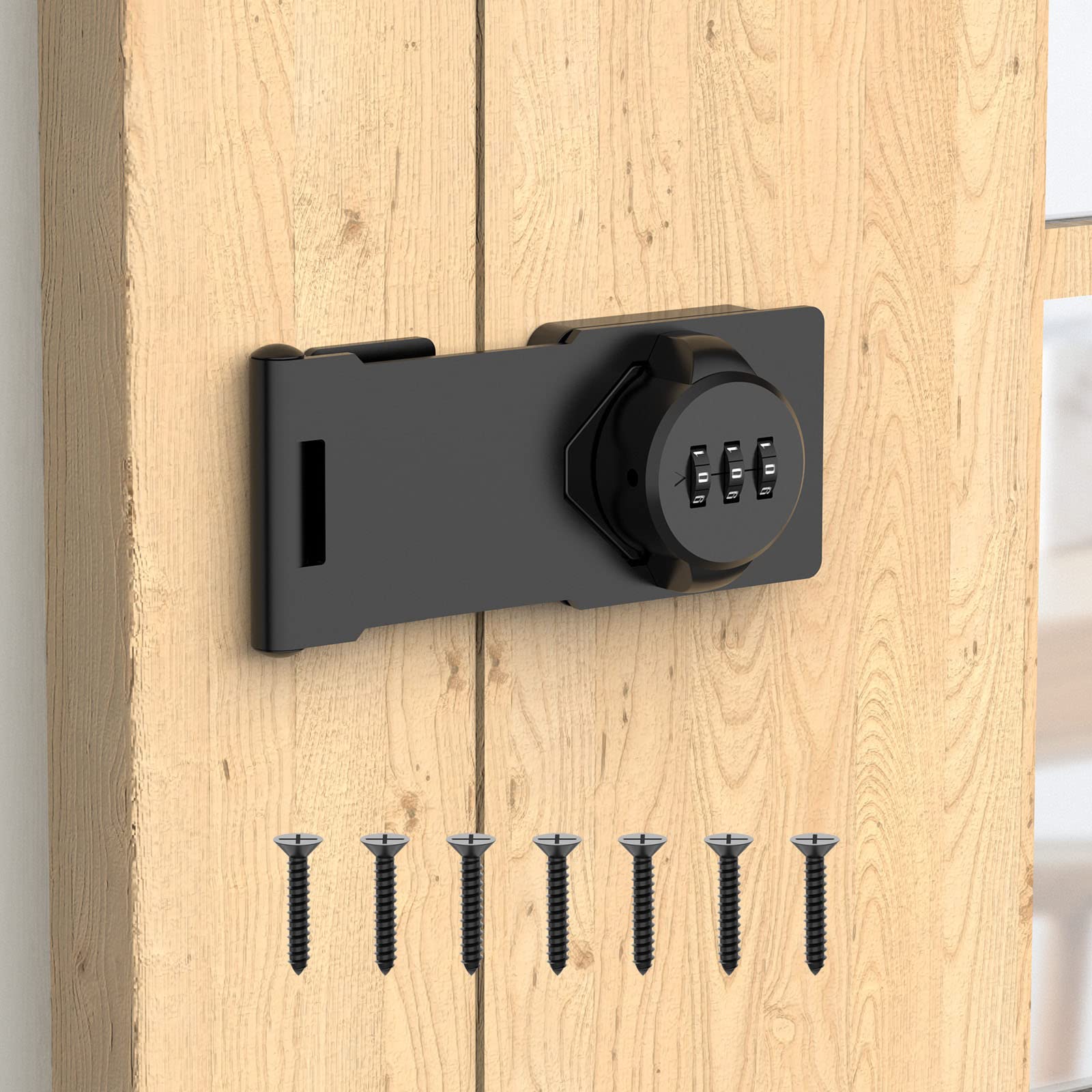 Mechanical Password Rotary Hasp Locks, Cabinet Combination Lock, Door Security Slide Latch Lock for Small Doors, Cabinets, Barn Door, Bathroom, Outdoor (1 Pack Black)