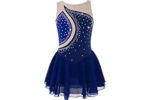 Moggemol Kids Girls Figure Ice Skating Leotard Dress Mesh Splice Roller Skating Dance Performance Costume