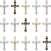 YionZian 60 Pieces 5Colors Vintage Alloy Jesus Cross Charms Religious INRI Crucifix Pendants for DIY Plastic Rosary Necklace Easter Jewelry Making Supplies