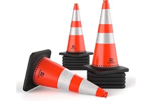 RoadHero 12 Pack Traffic Safety Cones 28 Inch, PVC Cone with Black Weighted Base, Orange Cones with Reflective Collars for Parking Lot, Road Safety, Construction Events