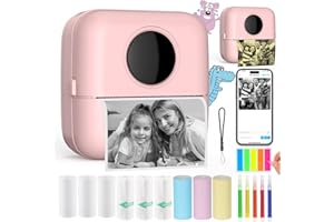 HuiJuKeJi Print Pod Mini Thermal Printer with 10 Rolls Thermal Paper,Color Pen for iOS&Android, Bluetooth Pocket Printer Smart Portable Receipt Printer for Photo Journal Notes Memo-Pink