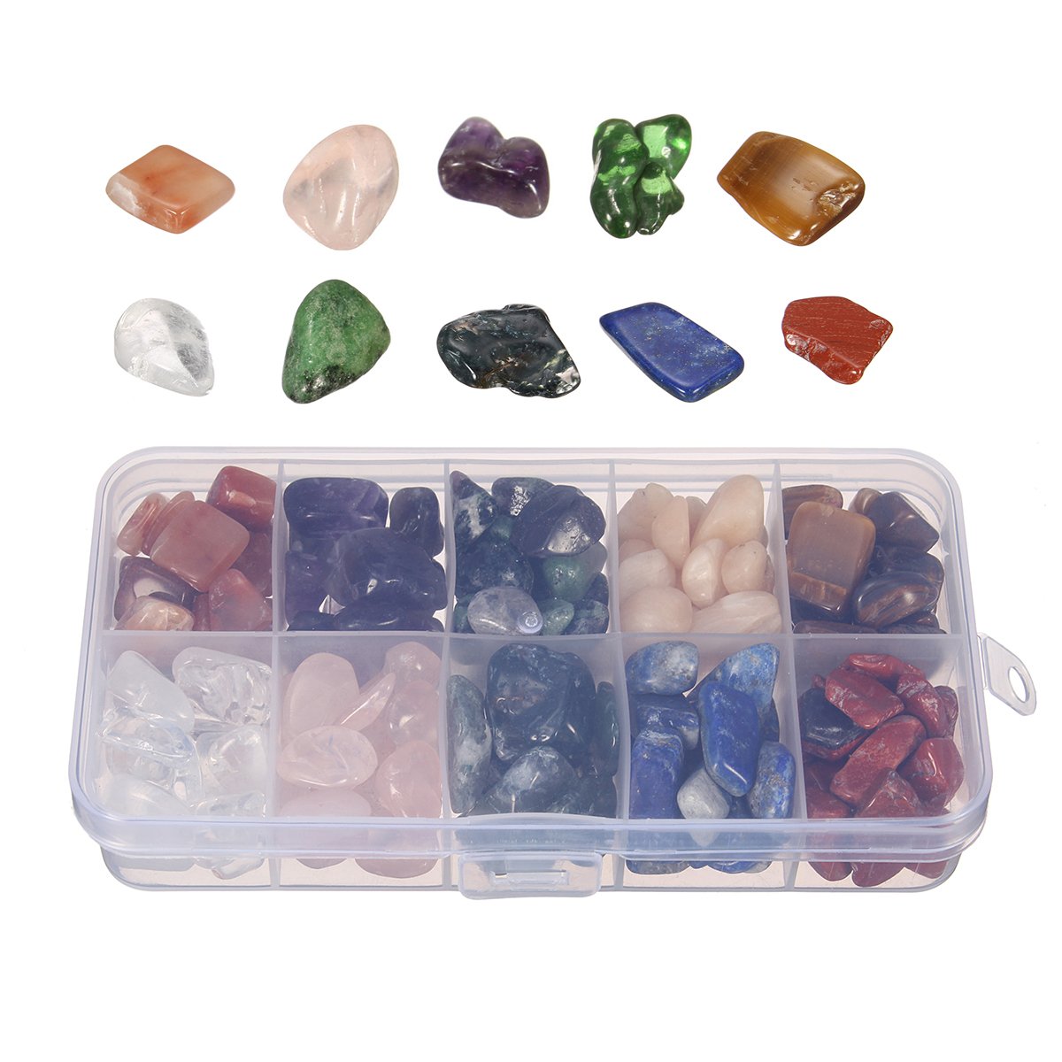 MUIIGOOD Crystal Quartz 10-Stone Mix:Crystal,Quartz,Amethyst,Natural Tumbled Stones for Cabbing,0.5lb (Crystal Quartz)