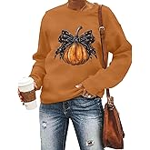 Black Cat on Pumpkin Sweatshirt Halloween Sweatshirts for Women Fall Pumpkin Face Tee Lightweight Pullover Tops