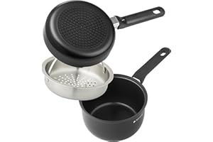 Navaris All in One Frying Pan Set - Ceramic Non Stick Cooking Pan & Small Saucepan with Lid & Stainless Steel Steamer Basket 