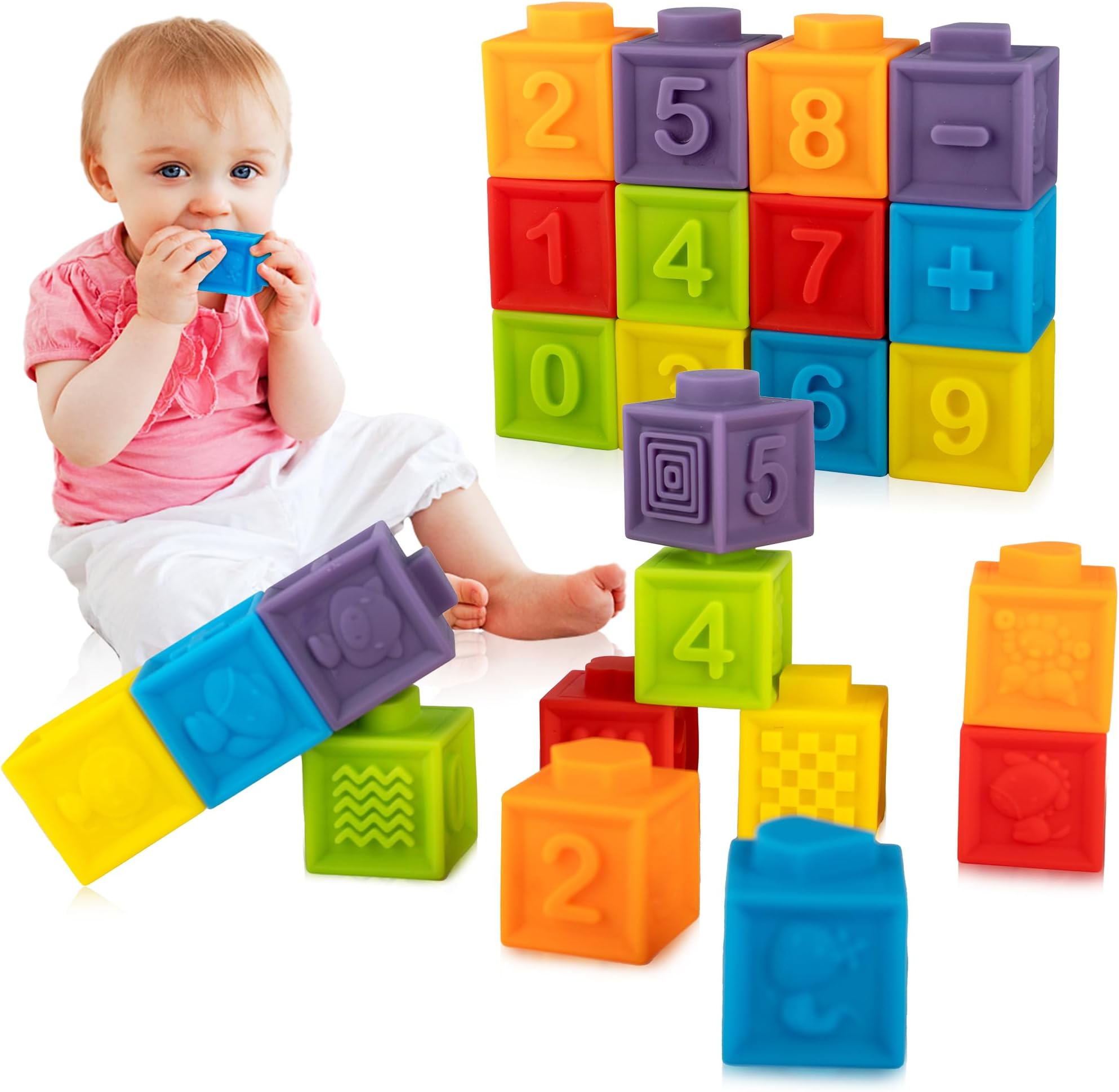 Ganowo No Hole Montessori Baby Blocks Bath Toys for Toddler, 12 PCS