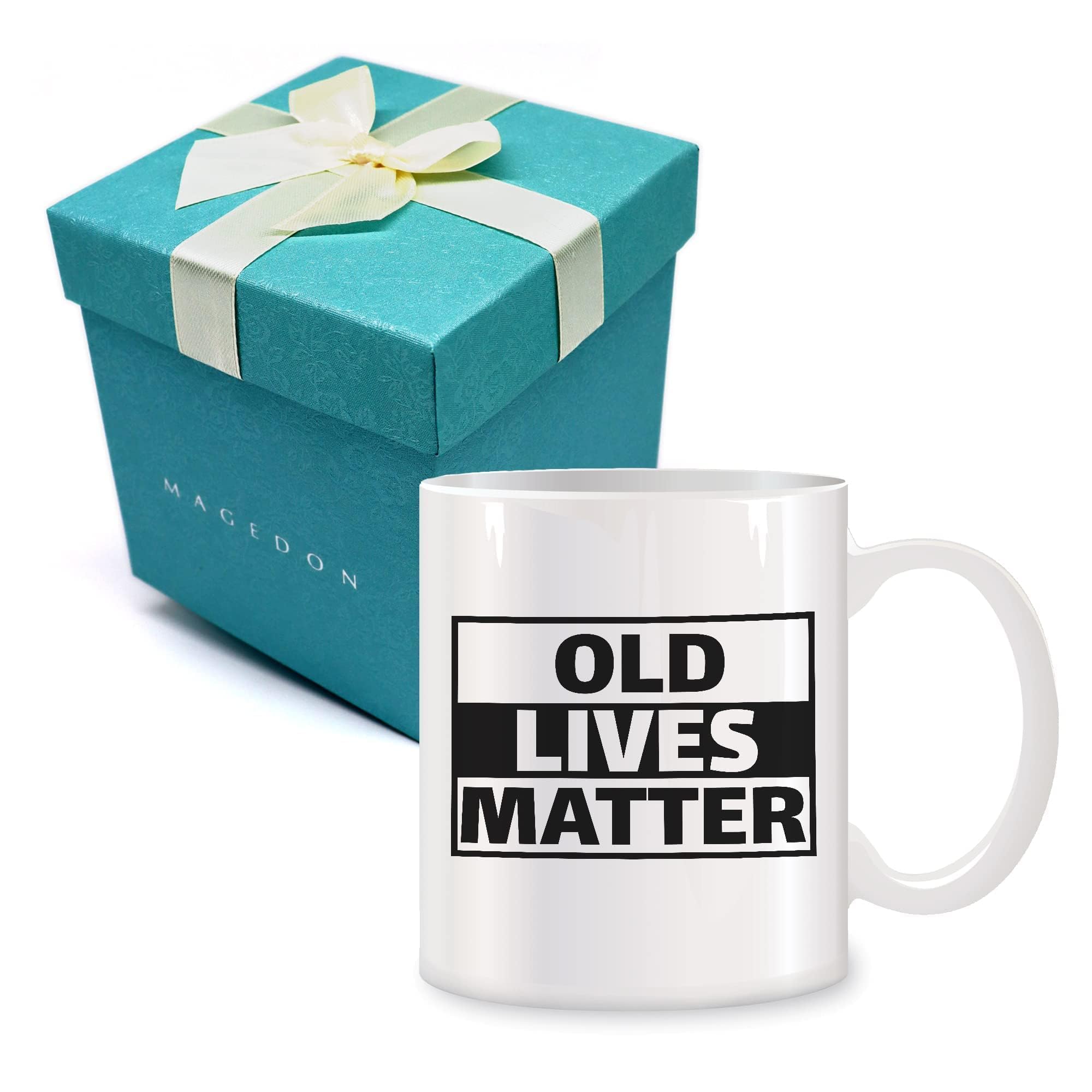 MAGEDON Old Lives Matter Ceramic Coffee Mugs for Men Women 11 oz - 50th 60th 70th 80th Birthday Gifts for Dad, Mum, Grandad, Grandma, Gifts for Fathers Day