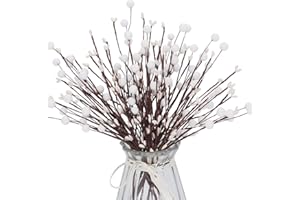 SPWOLFRT Artificial Berry Stem Picks, 10Pcs Christmas Decorative Wire Stem White Berry Branch and Sprays with Pip Berry for Christmas Tree Decoration Holiday Décor Flower Arrangements DIY Crafts (White)