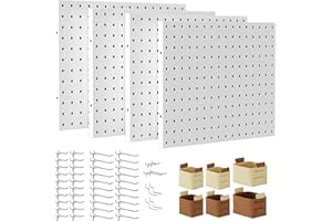 Spampur Peg Board, 4 Pack Metal PegBoard Organizer with Accessories, White Pegboard Panels with 50 Pcs Hooks and Baskets, Wall Organizer for Office, Craft Room Organization, Garage, Sewing Room