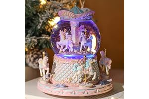LOVE FOR YOU Gift Wrapped Music Box Carousel Horses Color Lights Unicorn Musical Snow Globe for Girls and Women Kids Daughter Mom Granddaughter Grandma Christmas Birthday Presents Gifts