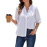 Shy Velvet Womens Tops Cotton Embroidered Eyelet Button-Down Blouse, Long Sleeve Business Casual Tops for Women