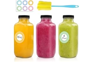 NEWMIAO 3 pack 16 oz Glass Juice Bottles with Lids,Vintage Water Bottles,Reusable Drinking Jars with Lids for Milk,Juicing,Ko