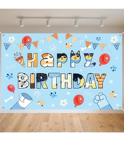 Blue Dog Birthday Party Backdrop Decorations - Balloon Banner Photo Background For Kids Theme Party - View #6