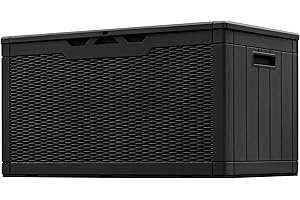 Greesum 100 Gallon Resin Patio Storage Box for Garden Tools, Outdoor Furniture Cushions, Pool Supplies, Black