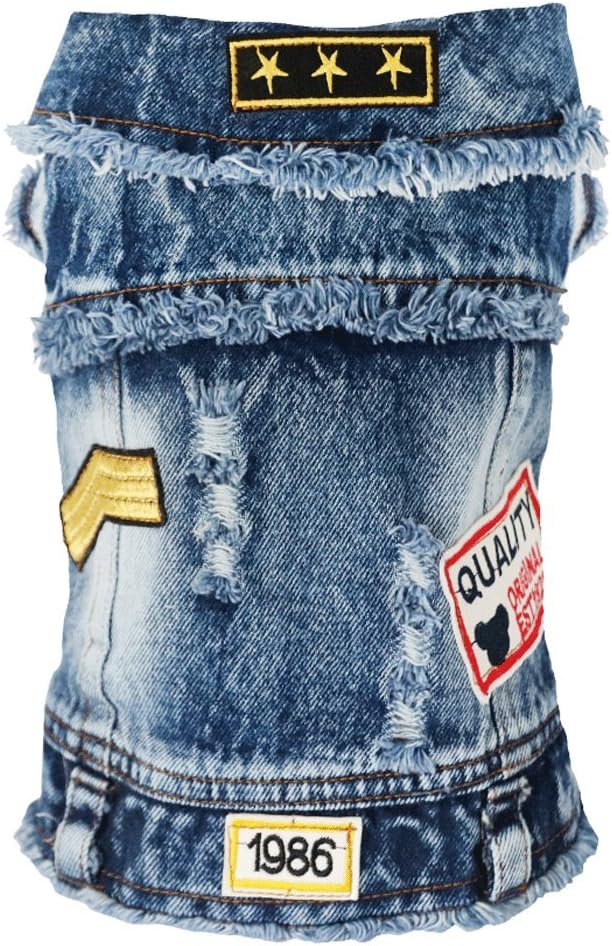 SILD Pet Clothes Dog Jeans Jacket Cool Blue Denim Coat For Small Medium Dogs Lapel Vests Classic Hoodies Puppy Blue Vintage Washed Clothes (Medium, Style 2)